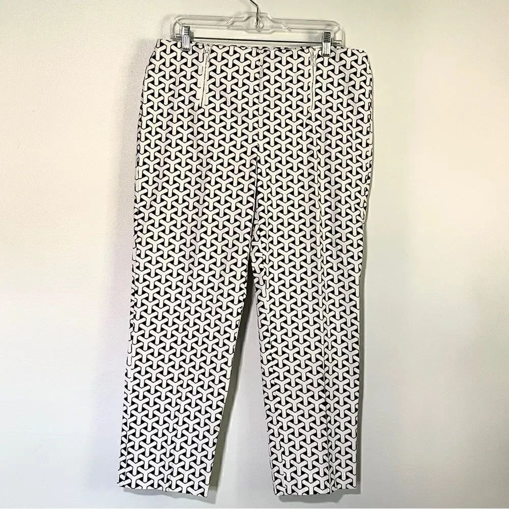 J. McLaughlin Geometric Double Zip
Up Pant Black White 14 Crop Ankle High Rise